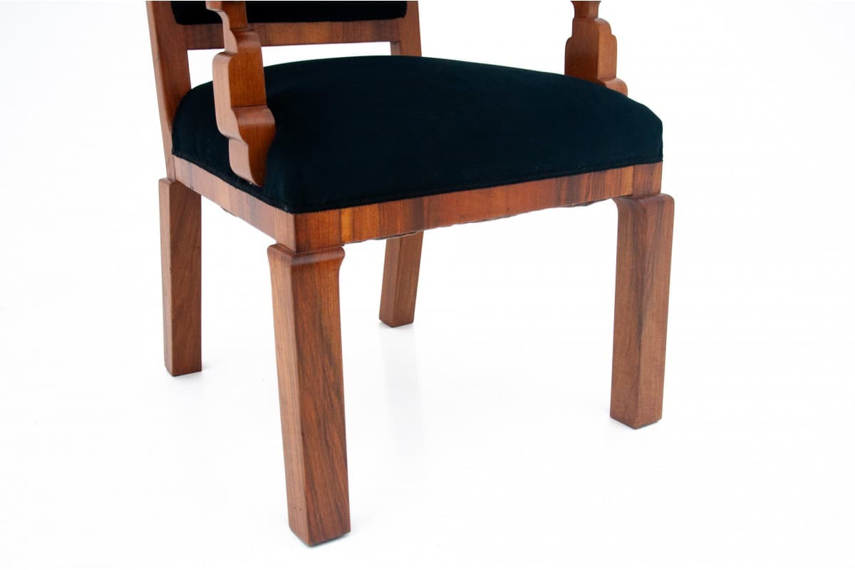 Fotel tronowy, velvet czarny, drewno, Europa Zachodnia, lata 20. - 73278