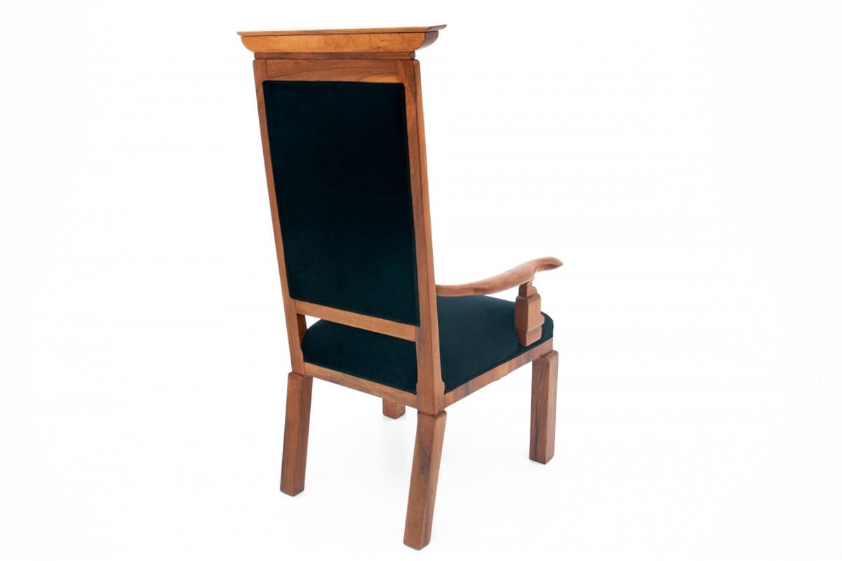 Fotel tronowy, velvet czarny, drewno, Europa Zachodnia, lata 20. - 73280