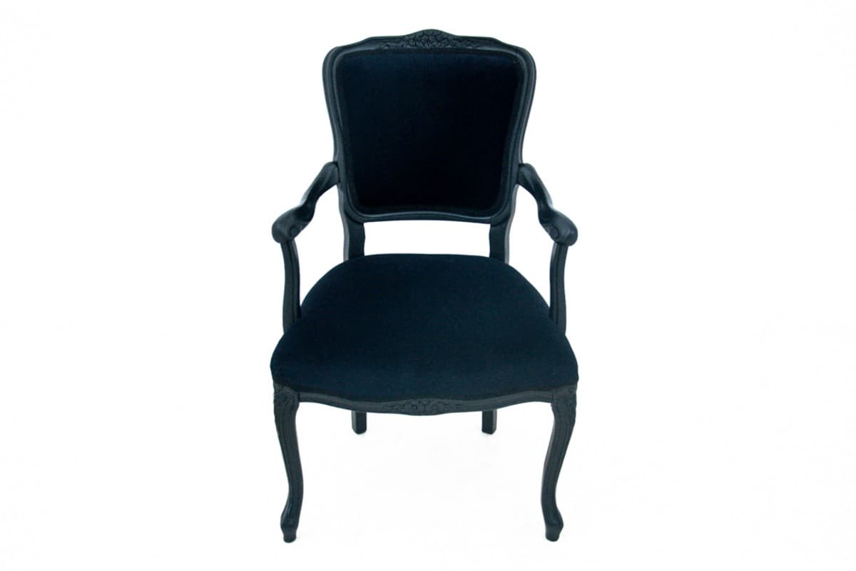 Fotel, neo-barok, velvet granatowy, drewno, Szwecja, lata 40. - 75628