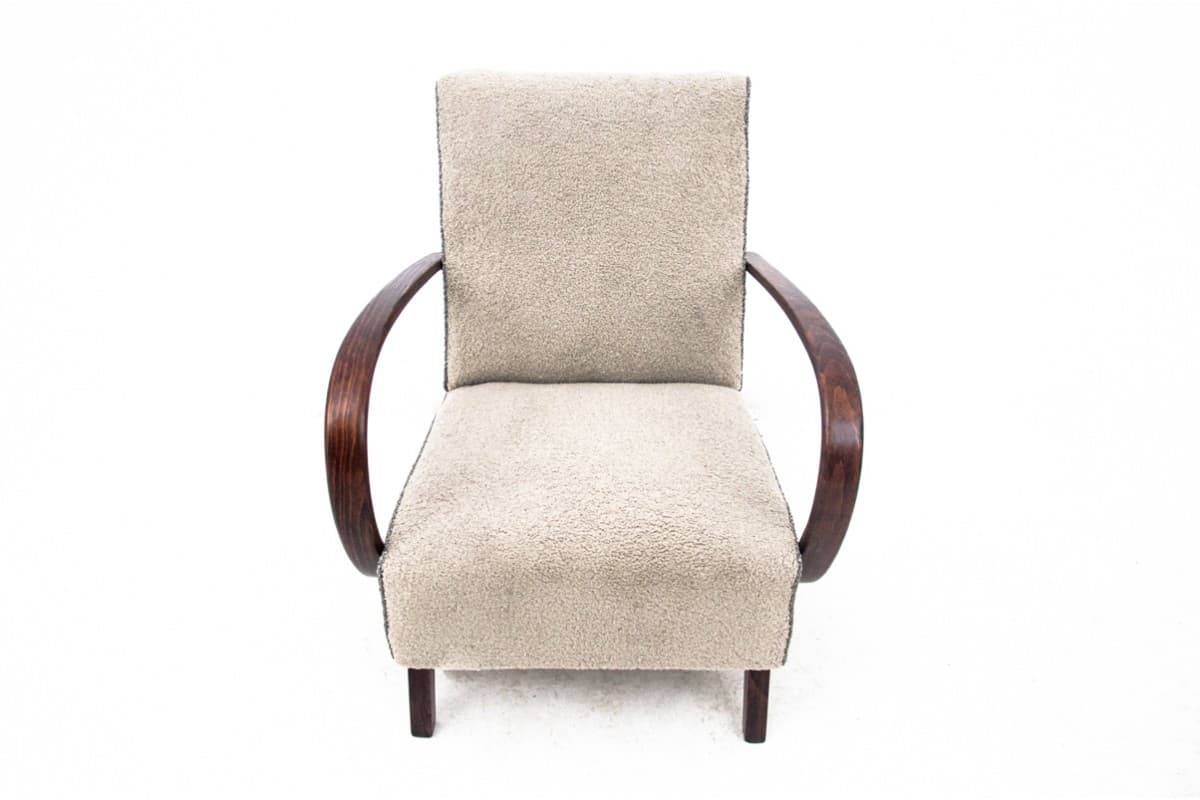 Pair of armchairs H-227, Art Deco, beige boucle, oak, by J. Halabala, Czechoslovakia, 1930s. - 75639