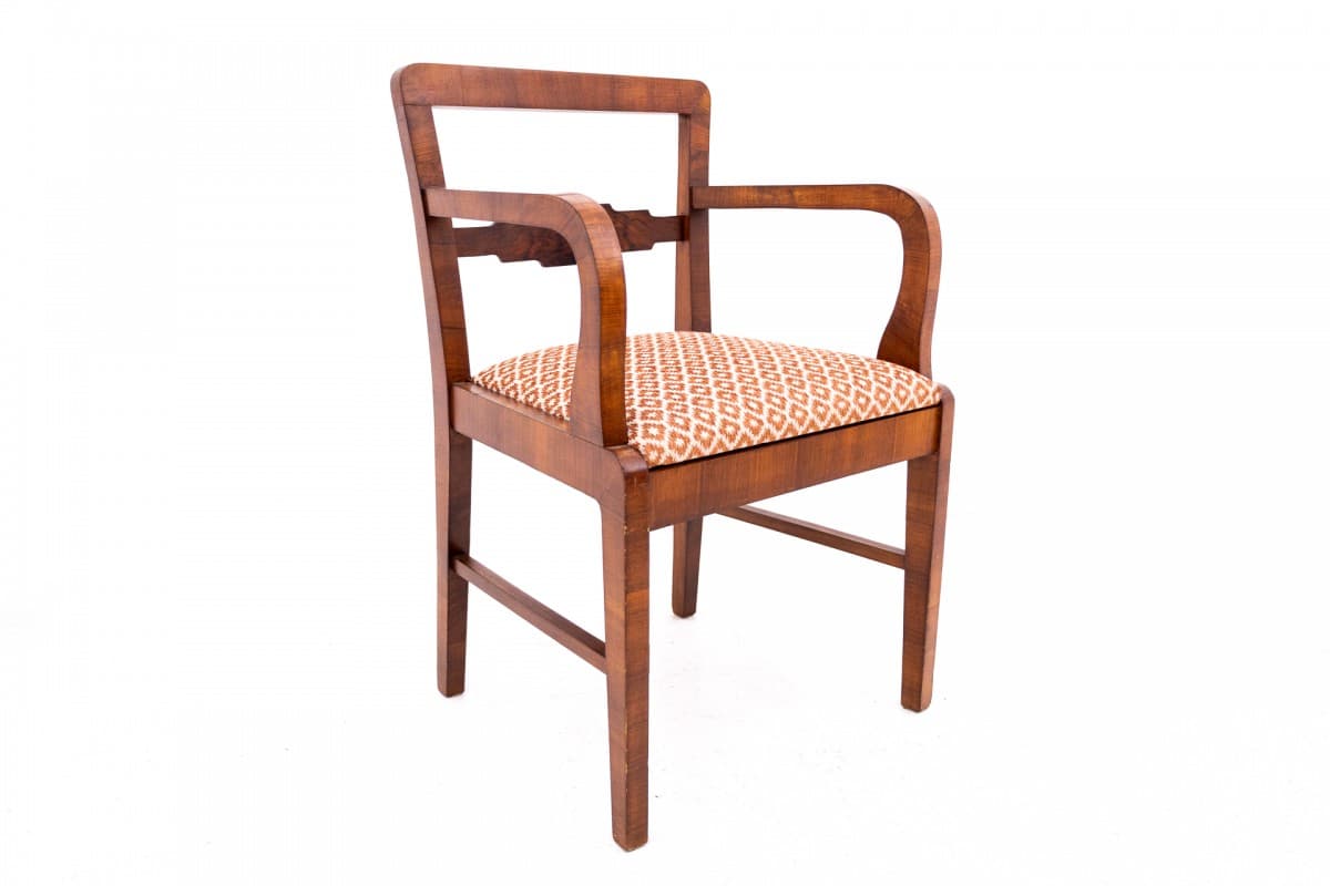 Pair of armchairs, Art Deco, dark brown wood, Poland, 1940s. - 75672