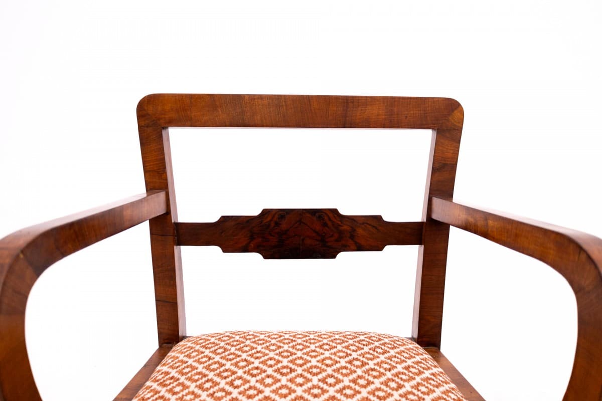 Pair of armchairs, Art Deco, dark brown wood, Poland, 1940s. - 75673