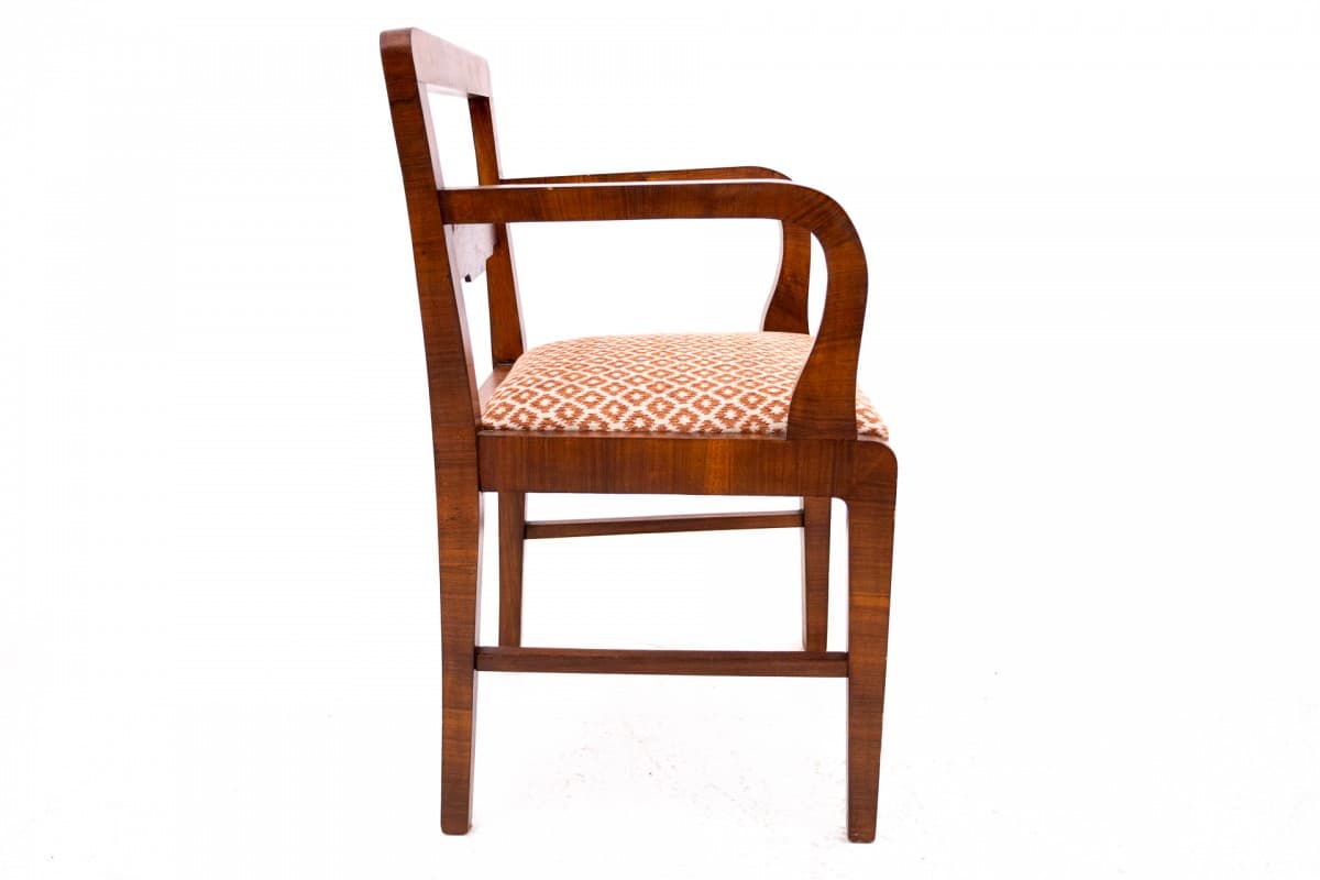 Pair of armchairs, Art Deco, dark brown wood, Poland, 1940s. - 75676