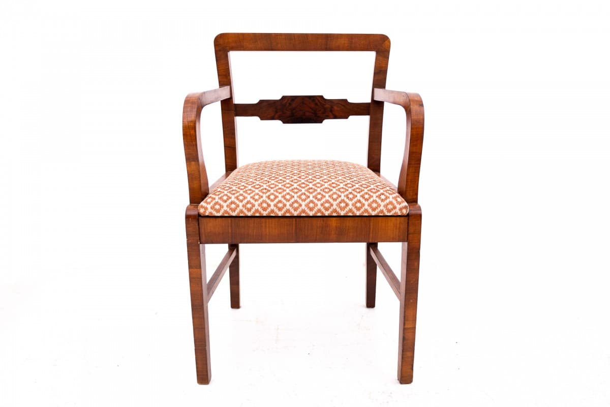 Pair of armchairs, Art Deco, dark brown wood, Poland, 1940s. - 75671
