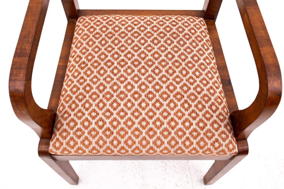 Pair of armchairs, Art Deco, dark brown wood, Poland, 1940s. - 75674