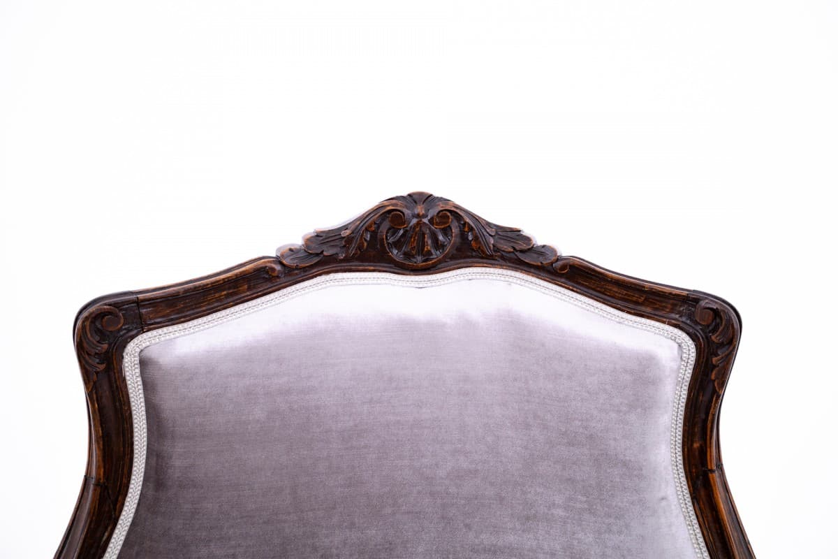 Para foteli berżer, Rococo Revival, velvet srebrny, dąb, Francja, XIX w. - 75722