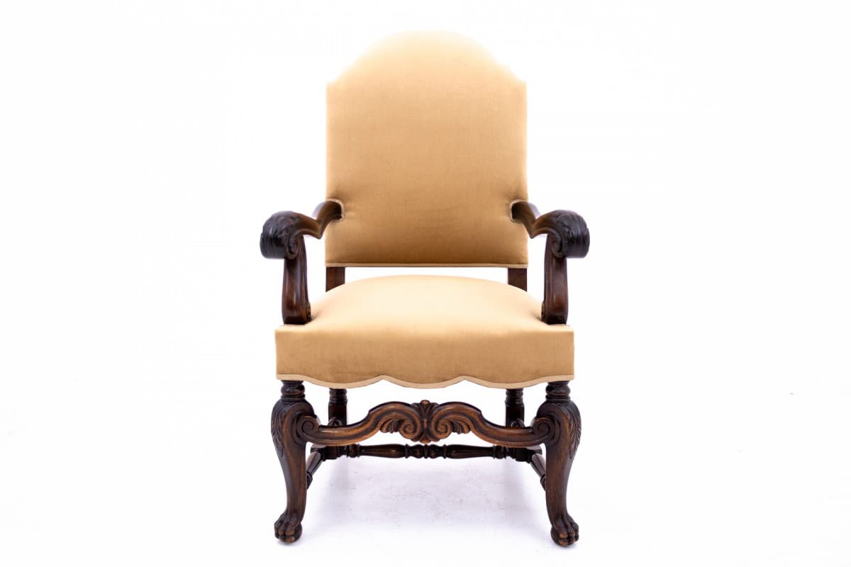 Pair of Baroque armchairs, beige velvet, dark wood, Western Europe, early 20th c. - 75731