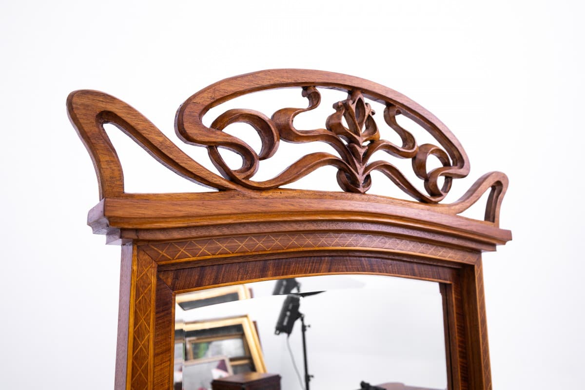 Lustro secesyjne, orzech, Francja, początek XX w. - 76572