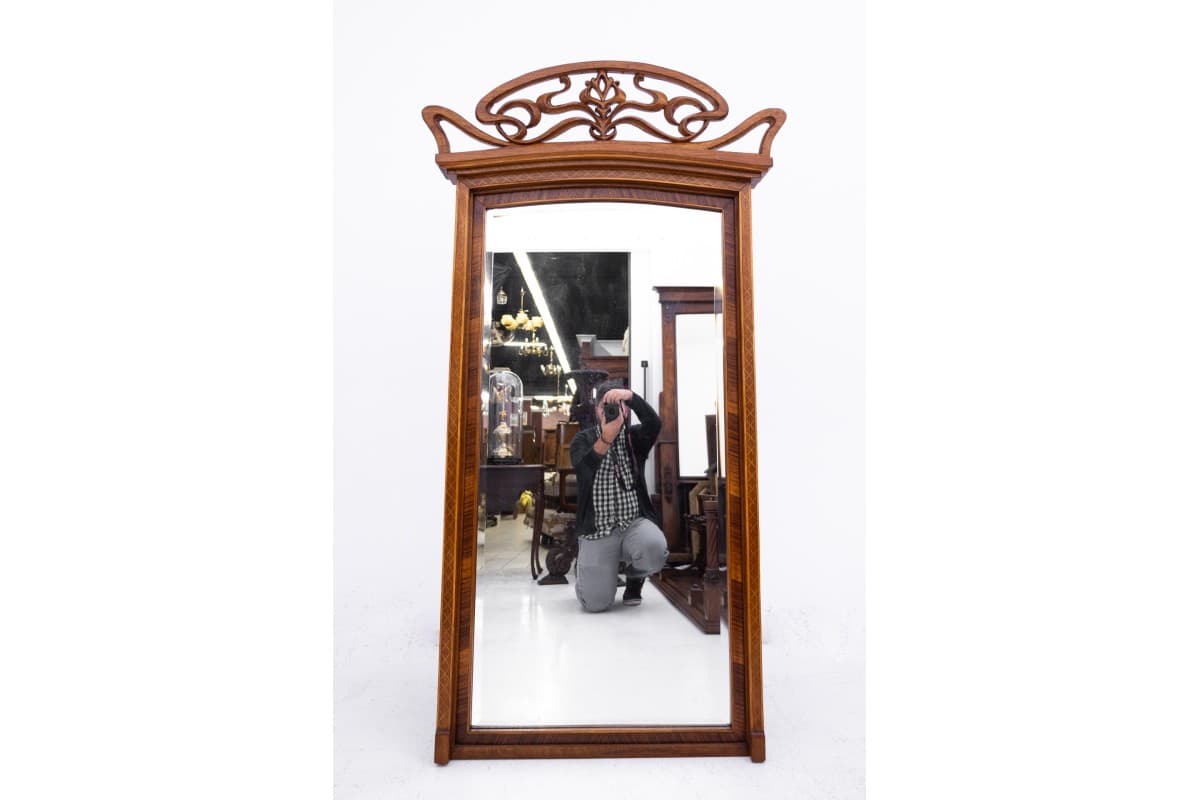 Lustro secesyjne, orzech, Francja, początek XX w. - 76567