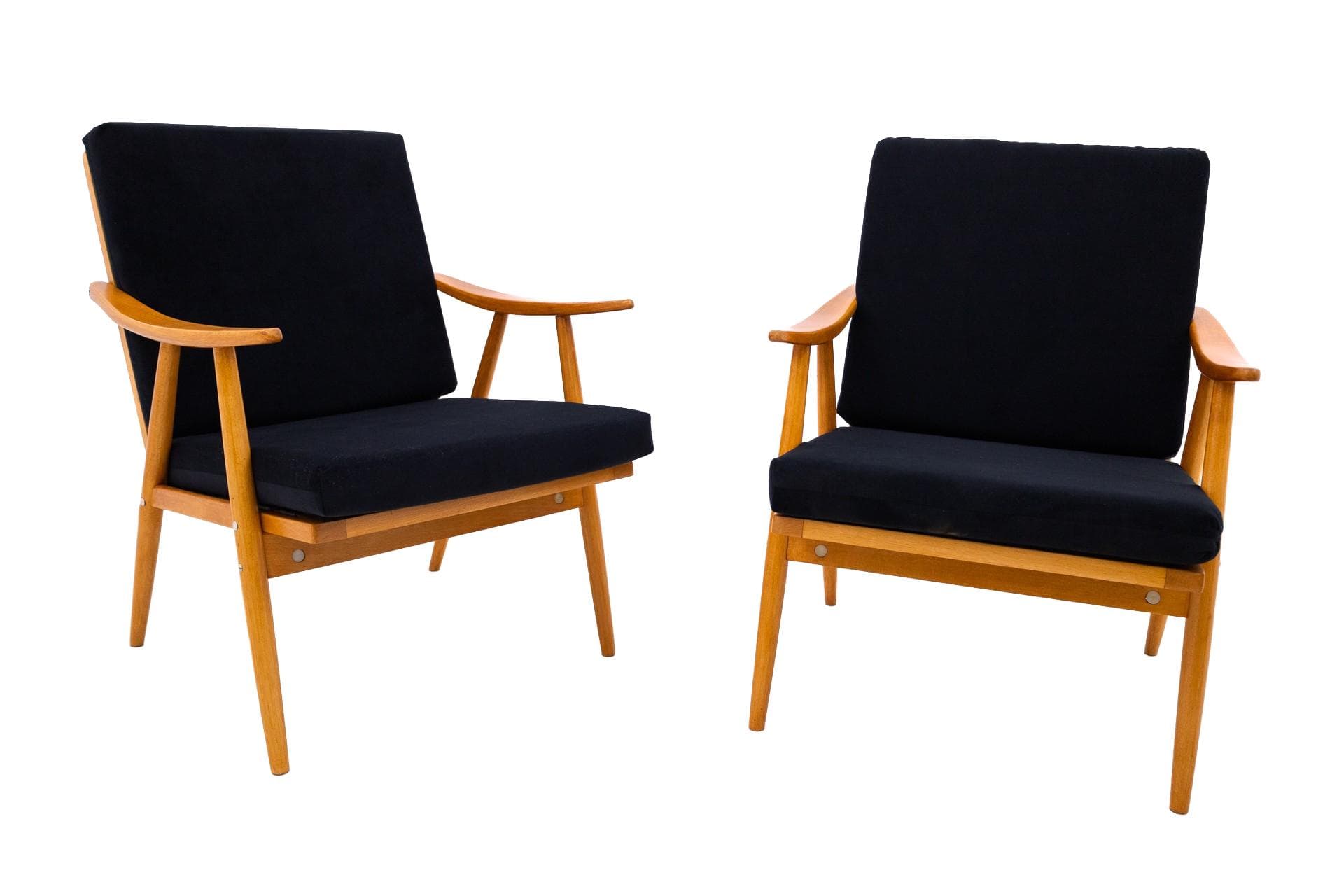 Black Wooden Armchairs, Czechoslovakia, by TON, 1960s