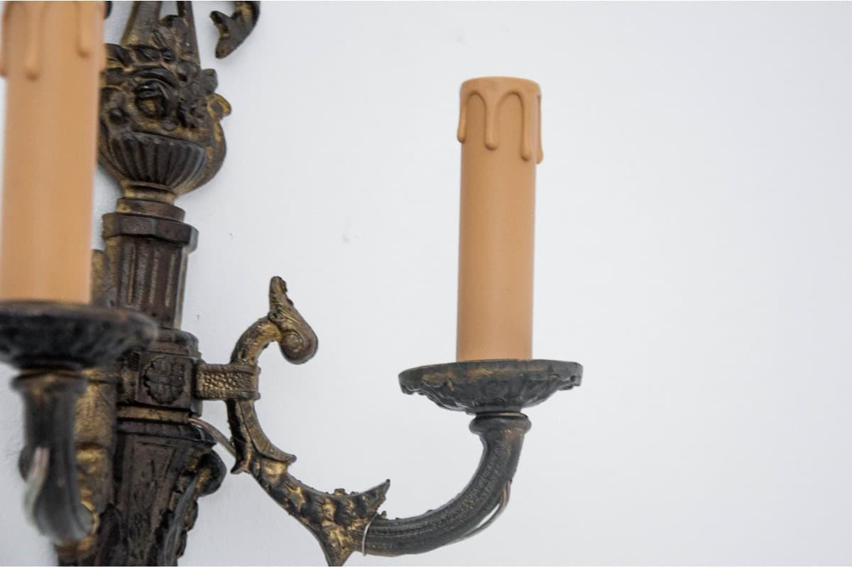 Pair of wall sconces, Louis XVI style, dark brown brass, France, 19th c. - 76667