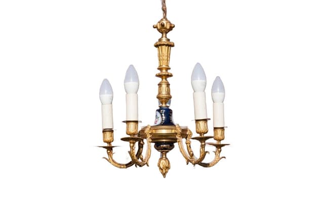 Chandelier Neo-Classical Revival, golden, brass, France, 1950s - DIMENSION