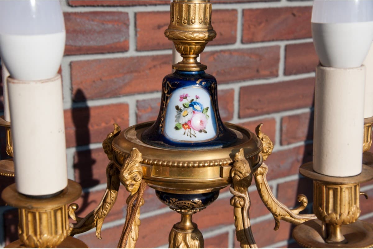 Chandelier Neo-Classical Revival, golden, brass, France, 1950s - 76673