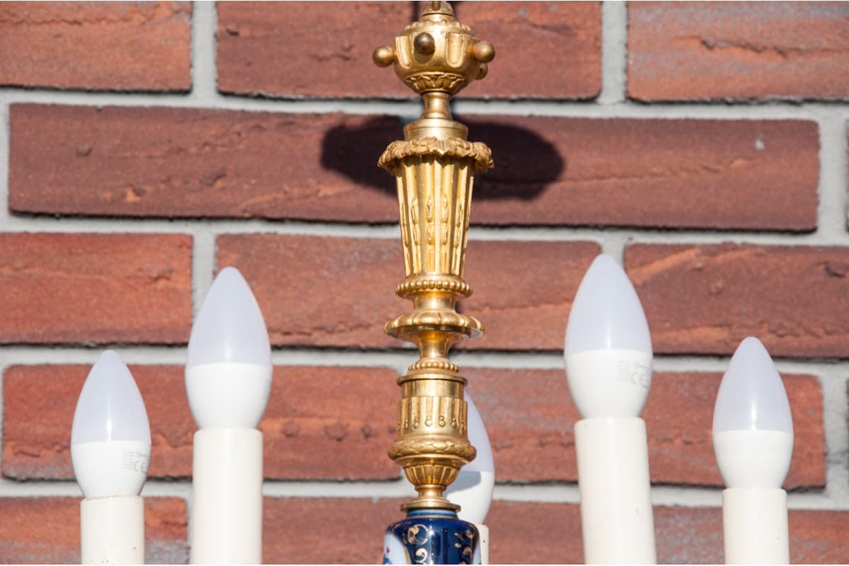 Chandelier Neo-Classical Revival, golden, brass, France, 1950s - 76669