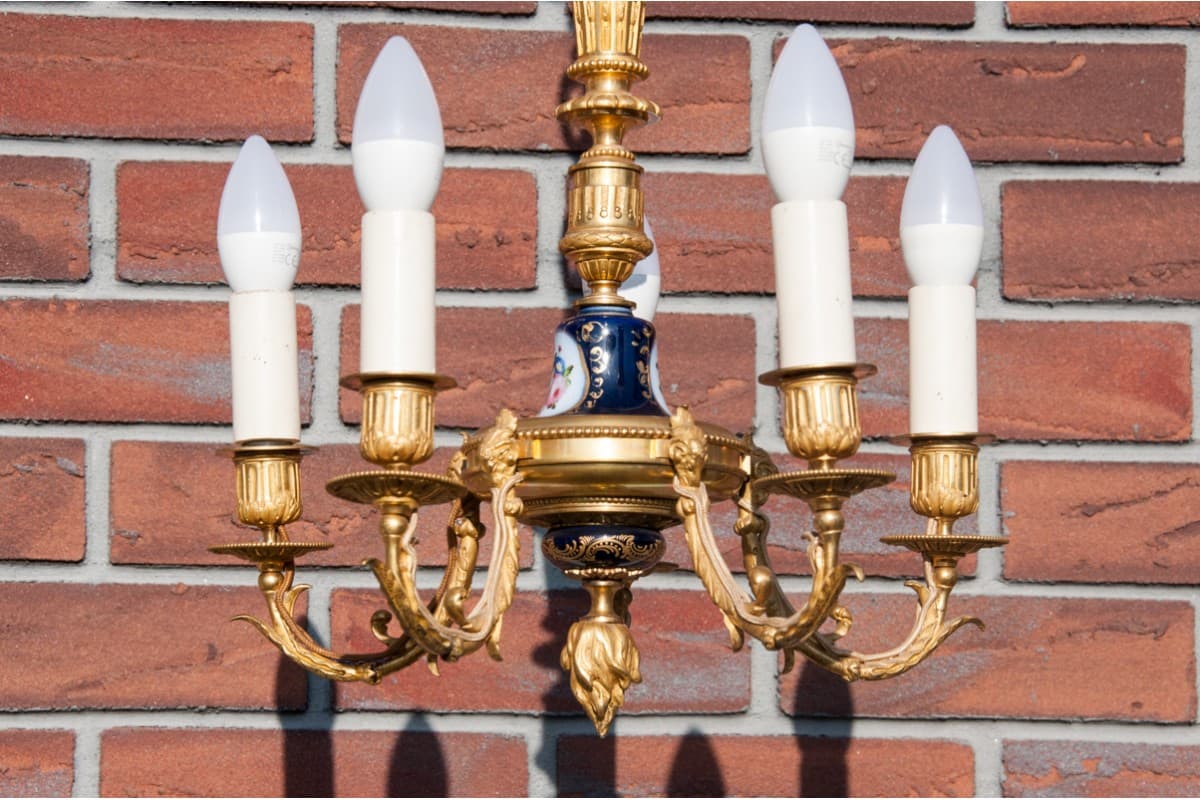 Chandelier Neo-Classical Revival, golden, brass, France, 1950s - 76670