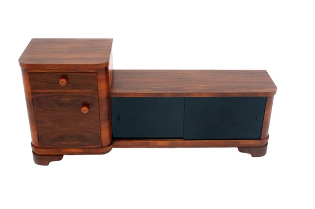 Komoda Art Deco, orzech brązowy, Polska, lata 50. - WYMIARY