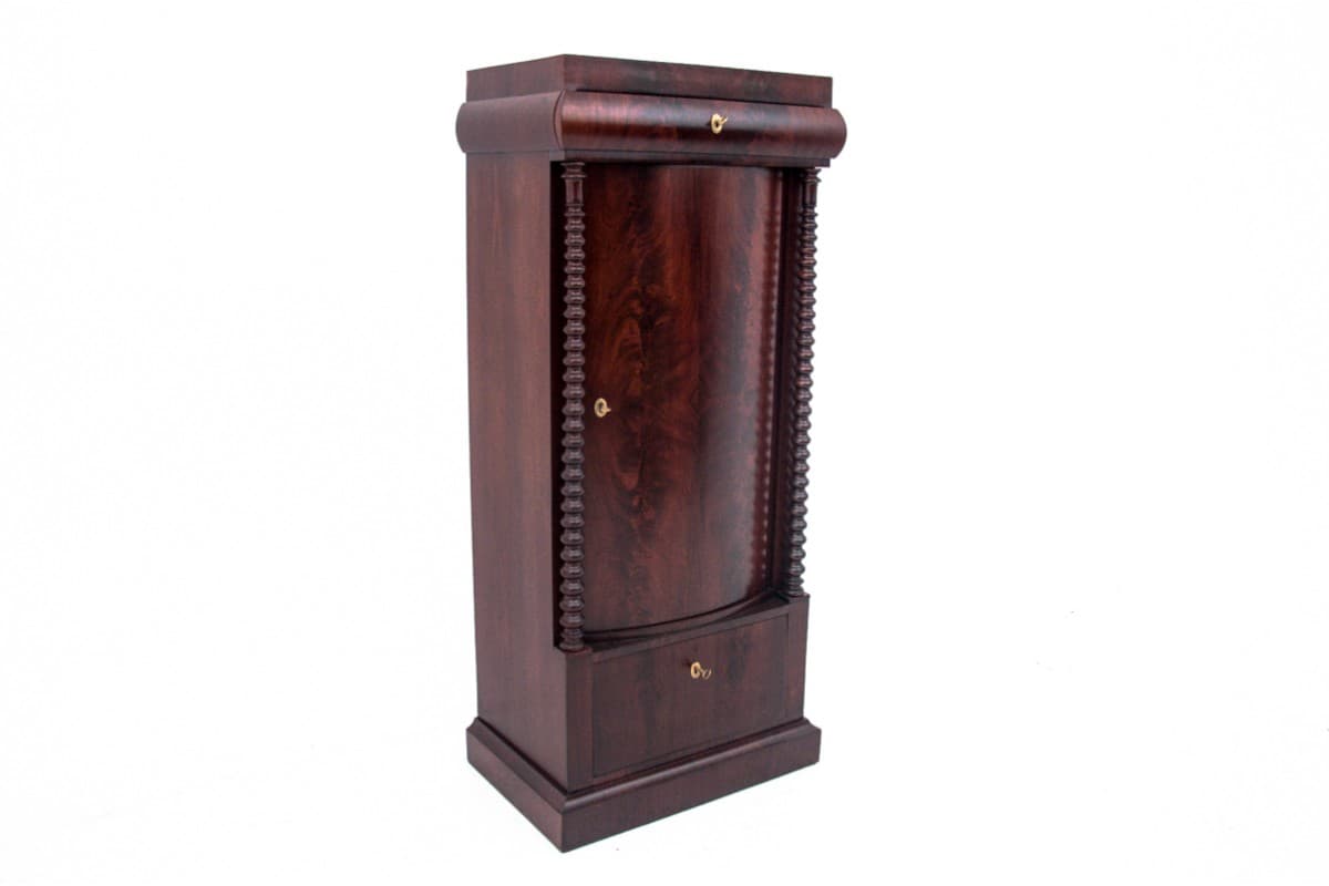 Komoda słupkowa Biedermeier, mahoń brąz ciemny, Europa Północna, XIX w. - 76760