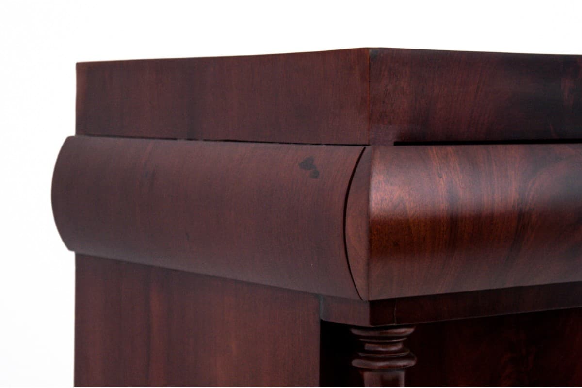 Komoda słupkowa Biedermeier, mahoń brąz ciemny, Europa Północna, XIX w. - 76767