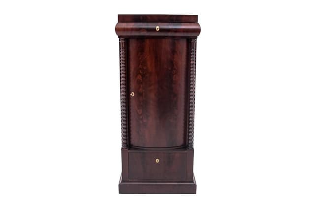 Komoda słupkowa Biedermeier, mahoń brąz ciemny, Europa Północna, XIX w. - WYMIARY