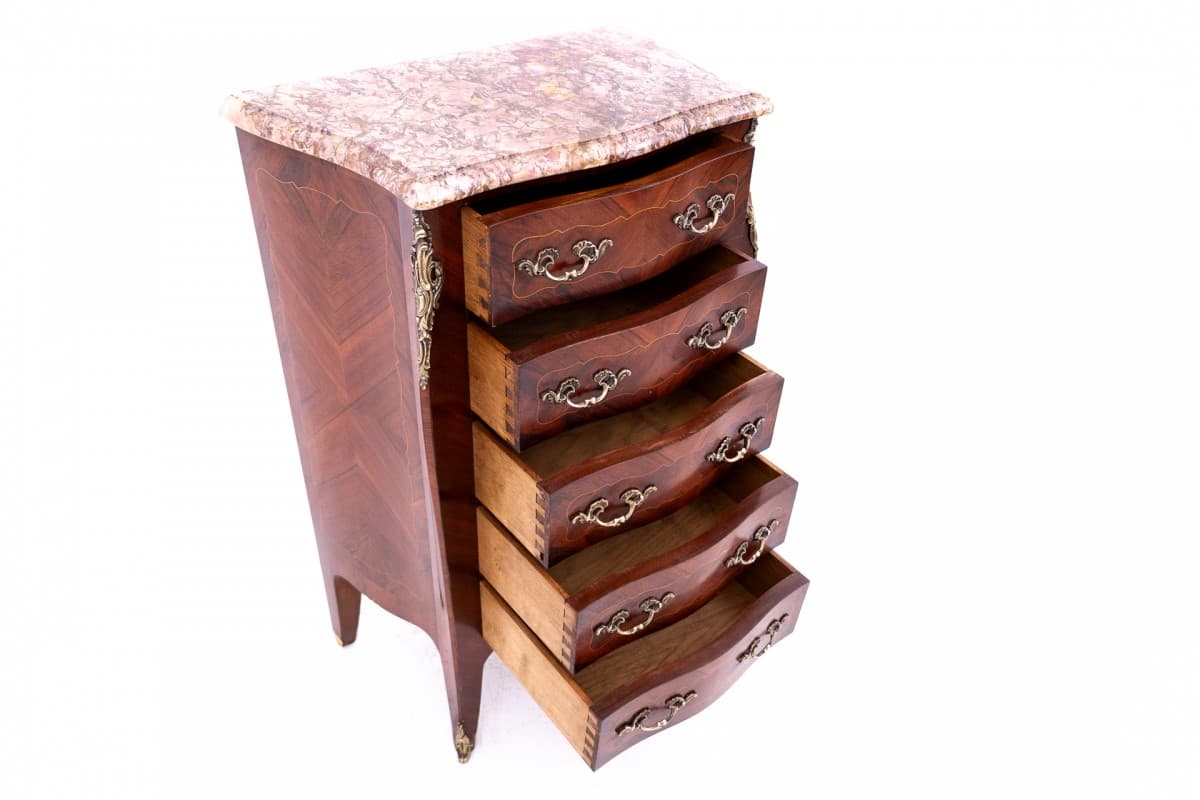 Komoda szyfoniera, brązowy ciemny, marmur różowy, Francja, początek XX w. - 76835