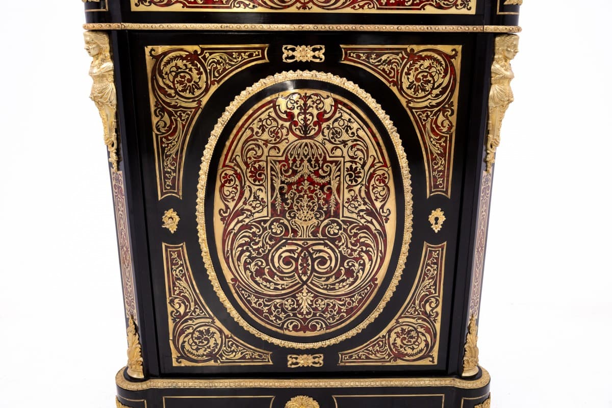 Komoda Boulle, czarna, drewno mosiądz szylkret marmur, Francja, XIX wiek - 76930