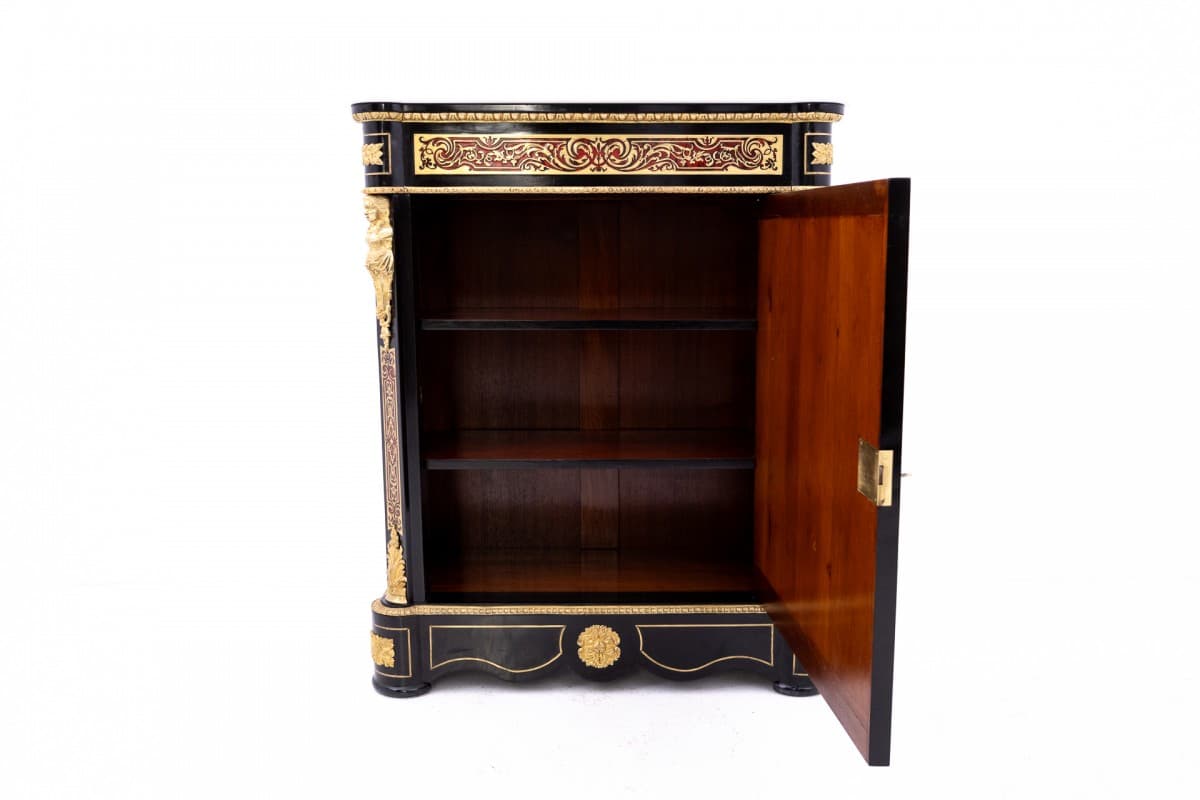 Komoda Boulle, czarna, drewno mosiądz szylkret marmur, Francja, XIX wiek - 76927