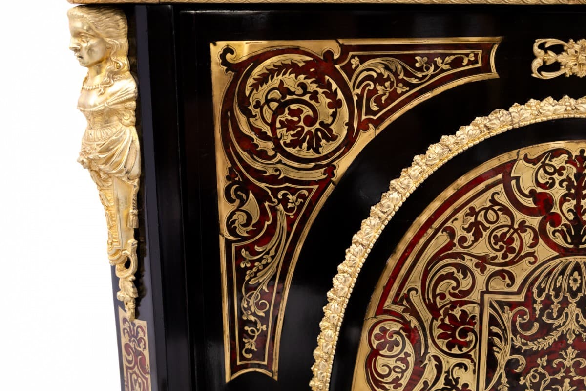 Komoda Boulle, czarna, drewno mosiądz szylkret marmur, Francja, XIX wiek - 76931