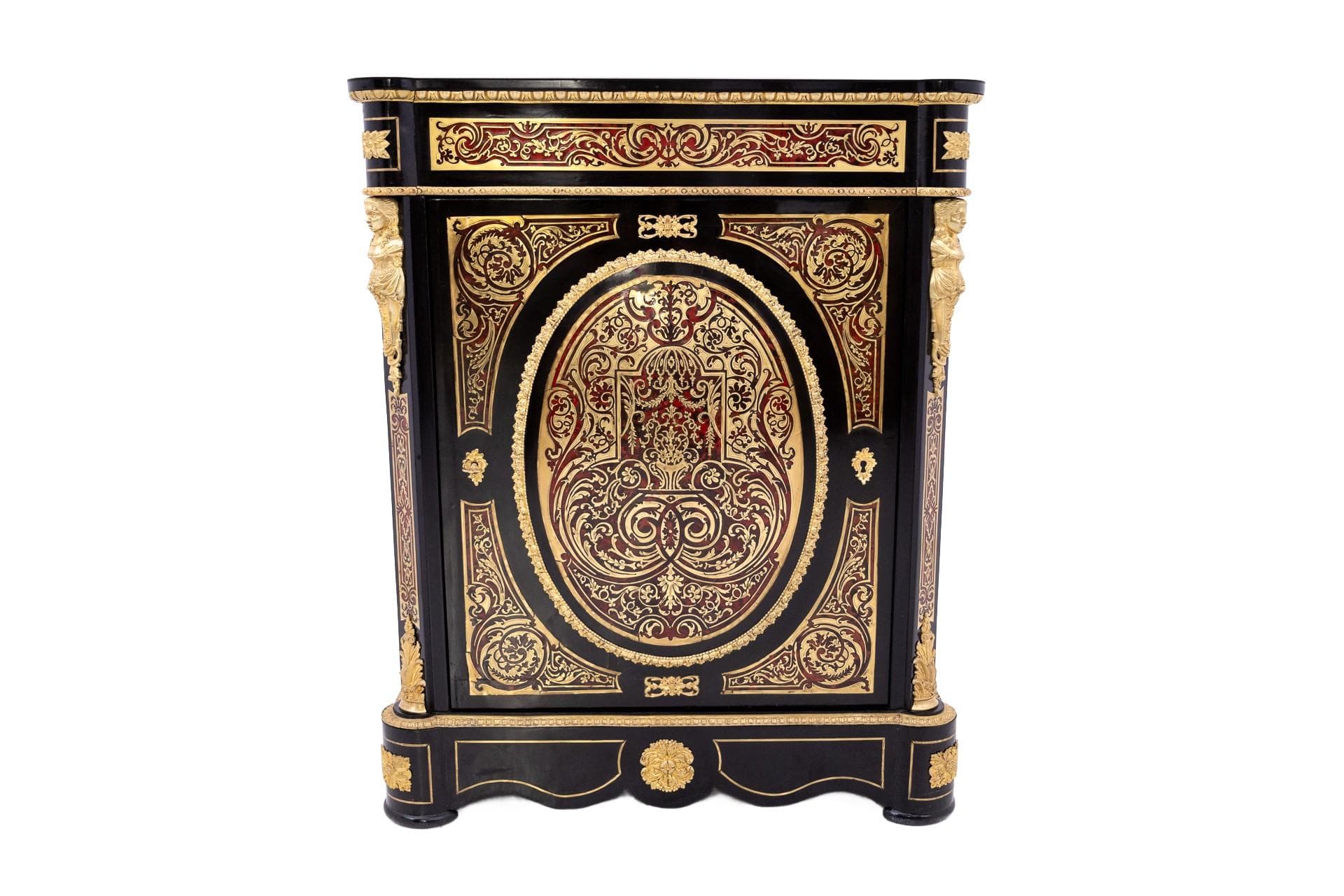 Komoda Boulle, czarna, drewno mosiądz szylkret marmur, Francja, XIX wiek