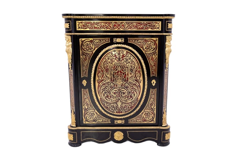 Komoda Boulle, czarna, drewno mosiądz szylkret marmur, Francja, XIX wiek