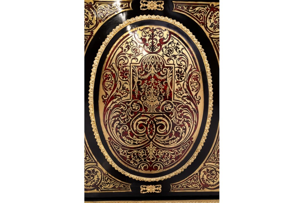 Komoda Boulle, czarna, drewno mosiądz szylkret marmur, Francja, XIX wiek - 76933