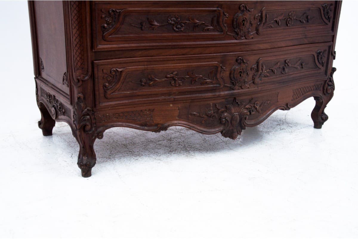 Komoda Rokoko Revival, marmur brązowy, drewno ciemnobrązowe, Europa Zachodnia, XIX wiek - 77013