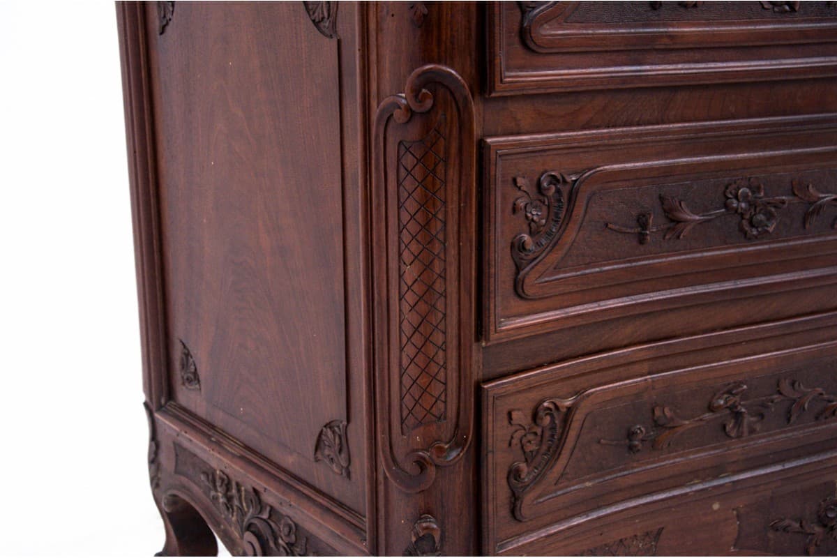 Komoda Rokoko Revival, marmur brązowy, drewno ciemnobrązowe, Europa Zachodnia, XIX wiek - 77011