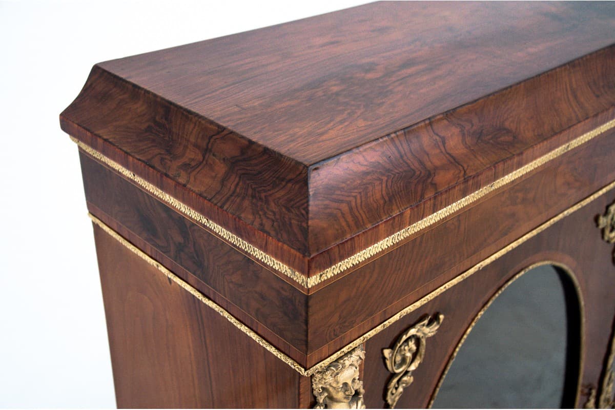 Komoda witryna, styl Ludwika Filipa, drewno brązowy, Francja, lata 80. XIX w. - 77037