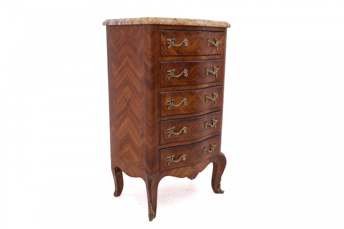 Szyfoniera Louis XV, orzech brązowy ciemny, marmur jasny, Francja, początek XX w. - 77049