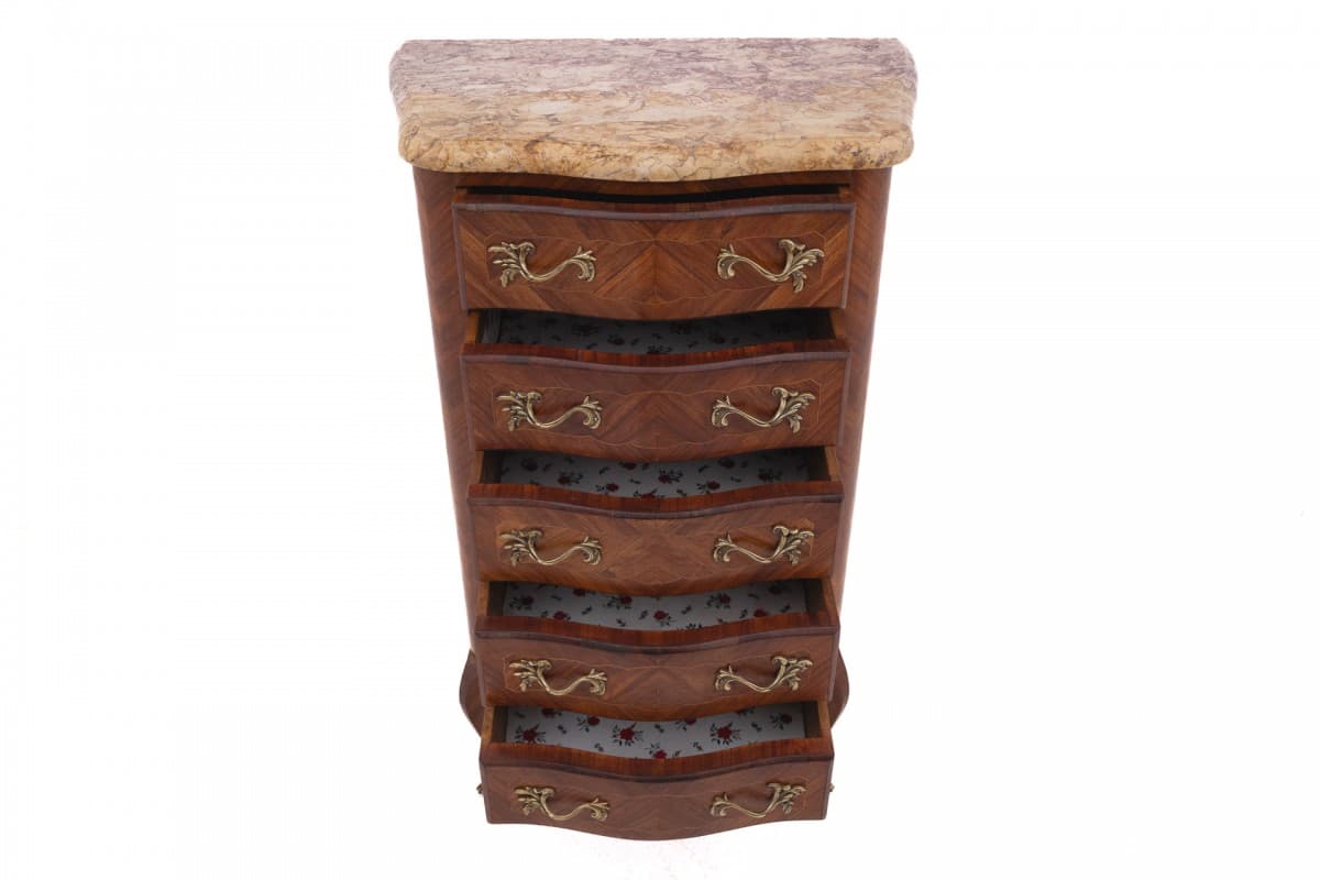 Szyfoniera Louis XV, orzech brązowy ciemny, marmur jasny, Francja, początek XX w. - 77051