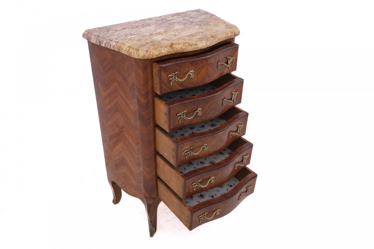 Szyfoniera Louis XV, orzech brązowy ciemny, marmur jasny, Francja, początek XX w. - 77050