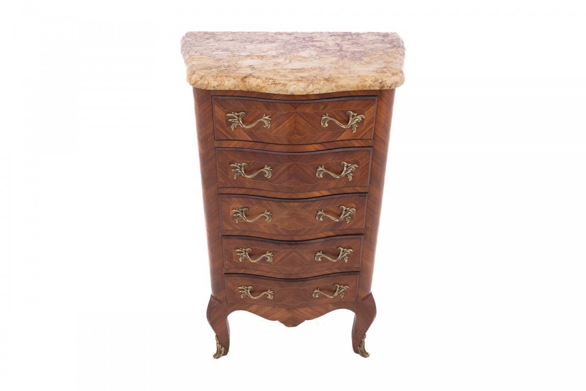 Szyfoniera Louis XV, orzech brązowy ciemny, marmur jasny, Francja, początek XX w. - 77047
