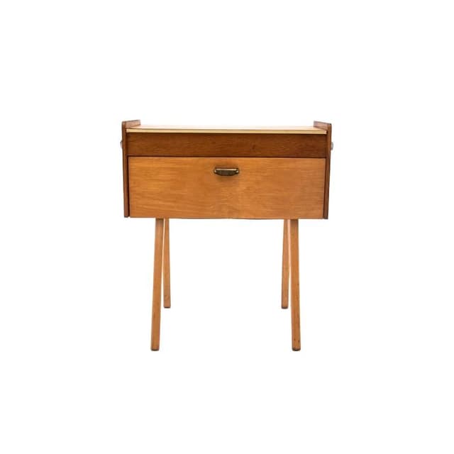 Stolik pomocniczy, niciak, drewno jasnobrązowe, Polska, lata 70. - WYMIARY