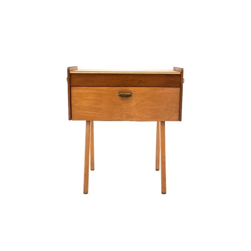 Stolik pomocniczy, niciak, drewno jasnobrązowe, Polska, lata 70.