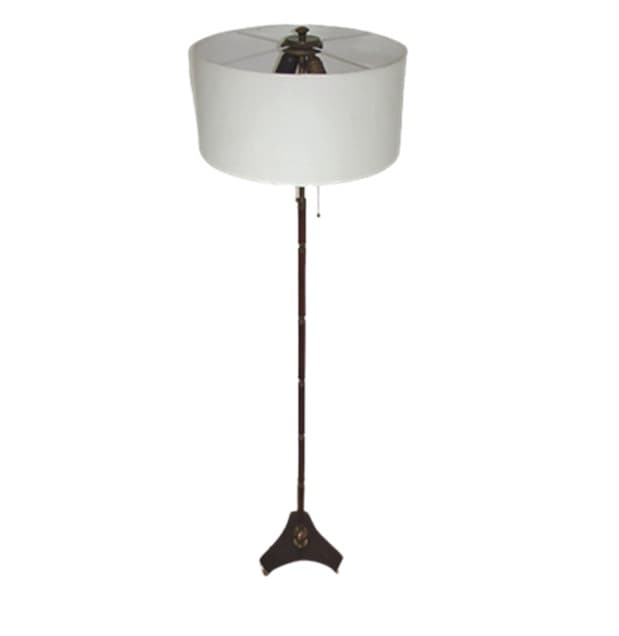Lampa podłogowa Mid-century, biały, tkanina mosiądz drewno, lata 50.