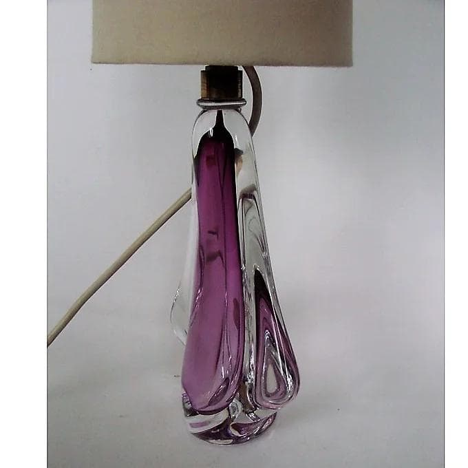 Lampa stołowa Val Saint Lambert, fiolet, kryształ, Belgia, lata 50. - 38693