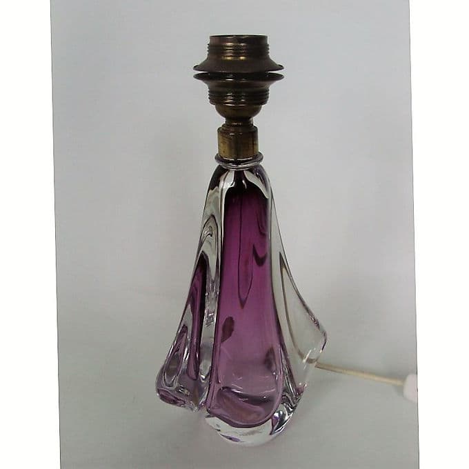 Lampa stołowa Val Saint Lambert, fiolet, kryształ, Belgia, lata 50. - 38691