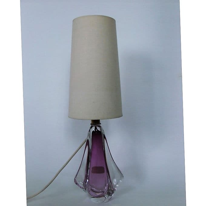 Lampa stołowa Val Saint Lambert, fiolet, kryształ, Belgia, lata 50. - 38688