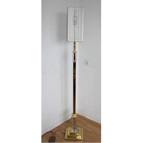 Lampa podłogowa, mosiądz miedziany, szkło, Niemcy, lata 70. - 99534