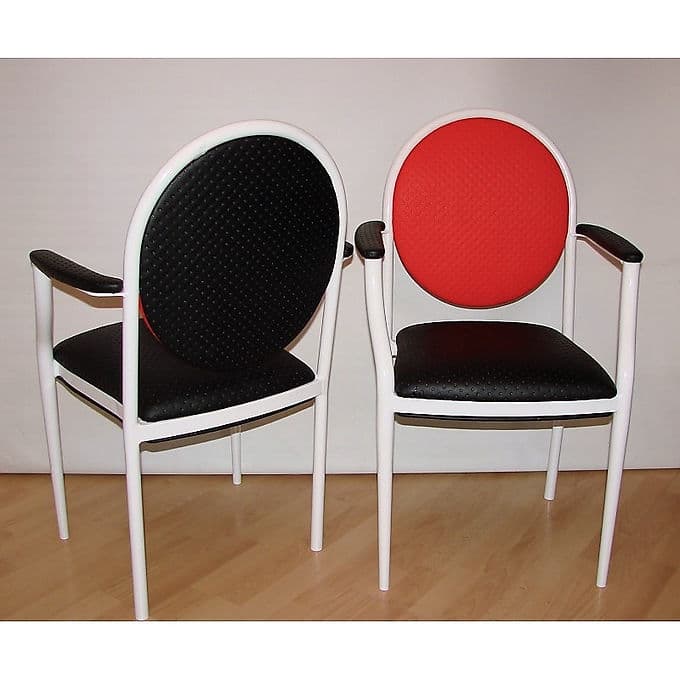 Set of four chairs Souvignet Plichanse, red metal, France, 1970s. - 38611