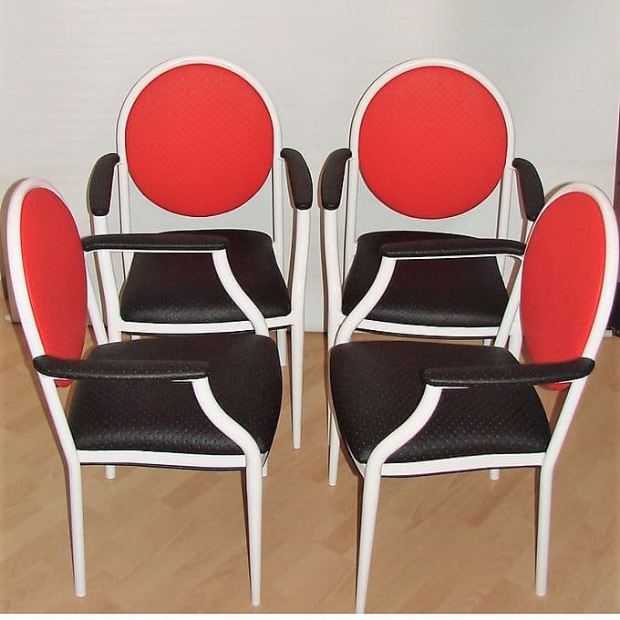 Set of four chairs Souvignet Plichanse, red metal, France, 1970s. - 38610