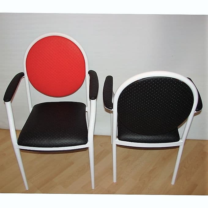 Set of four chairs Souvignet Plichanse, red metal, France, 1970s. - 38614