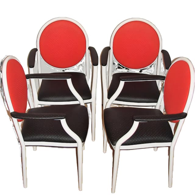 Set of four chairs Souvignet Plichanse, red metal, France, 1970s. - DIMENSION