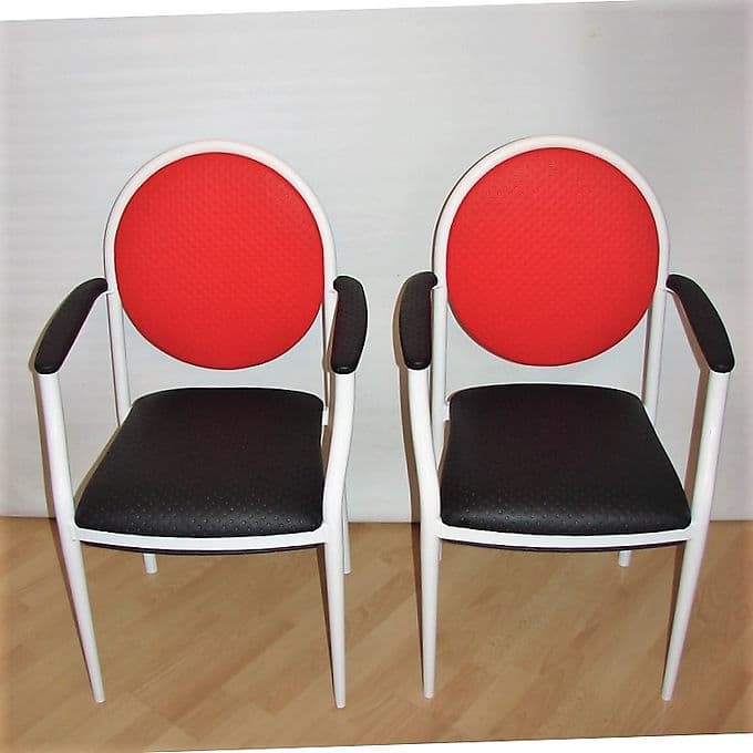 Set of four chairs Souvignet Plichanse, red metal, France, 1970s. - 38613