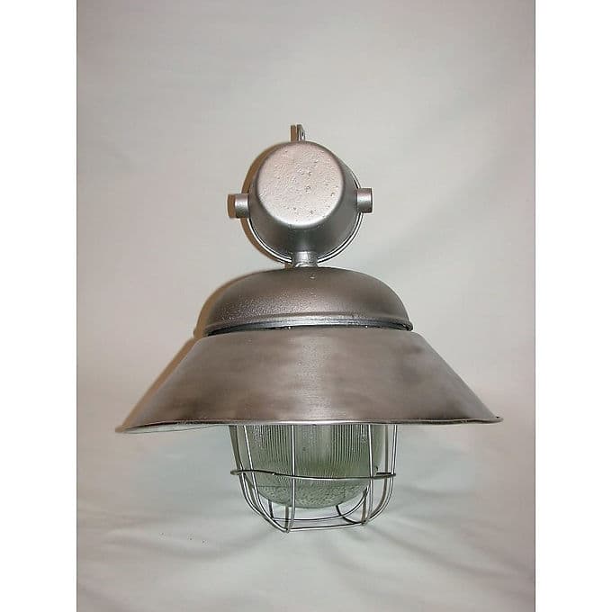 Industrial Pendant Lamp XXL, silver, metal, Polam, Poland, 1970s. - 38605